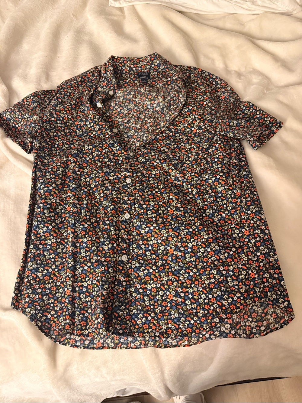 J. Crew Navy Short-Sleeve Floral Button-Down Shirt